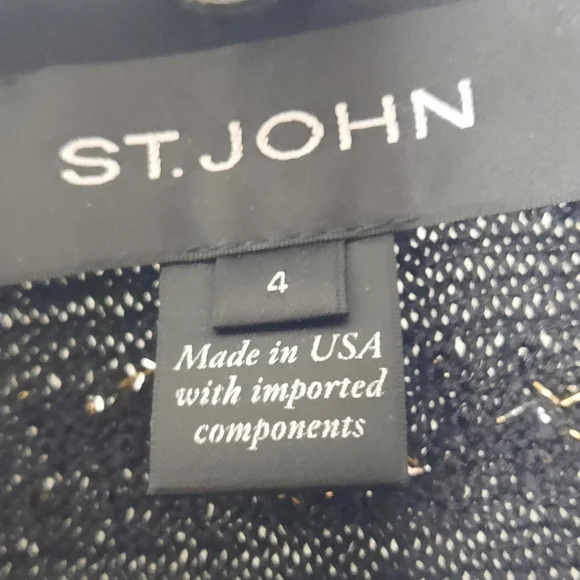 ST JOHN Metallic Knit Jacket Satin Lapels Black Gold Silver 4 S - Picture 7 of 14